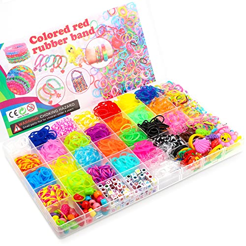 TOYESS Gomas Para Hacer Pulseras de Colores, 2500+ DIY Gomas Pulseras Kit, 32 Pulseras Gomitas Elasticas para Niños de Anillos y Collares de Bricolaje Manualidad