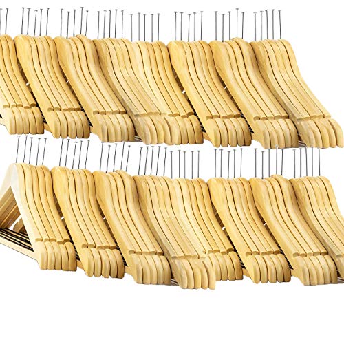 Tradineur - Perchas de madera clásica para hoteles, caja de 72 uds incluido aros modelo Muescas de Hombro Antideslizantes con Gancho Giratorio Cromado Acabado Liso para todos ropas 44.5cm