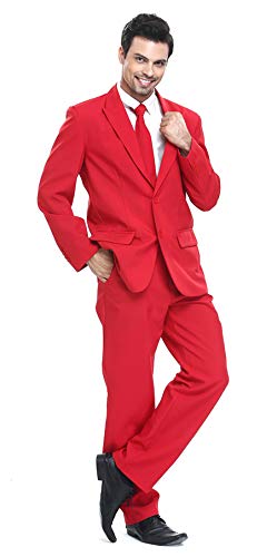 Traje de Fiesta para Hombre, Color sólido, Traje de Ocio para Fiesta de Halloween con Corbata y Pantalones Rojo S
