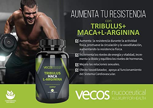Tribulus Terrestris | Suplemento Deportivo con Tribulus + Maca + L-Arginina | Pack 2 x 100 Cápsulas Vegetales | Contribuye al Aumento de la Masa Muscular | Propiedades Antioxidantes