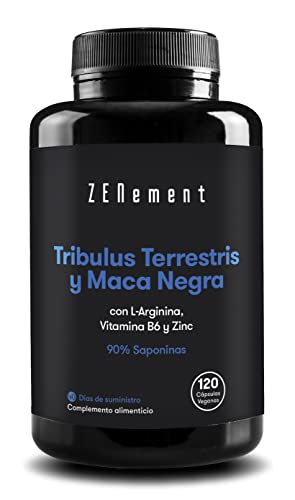 Tribulus Terrestris y Maca Negra, con L-Arginina, Vitamina B6 y Zinc, 120 Cápsulas Veganas | 90% Saponinas | Fuerza, Energía, Resistencia, Ayuda a la Recuperación Muscular | Zenement