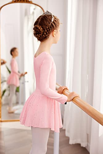 trudge - Ropa de ballet para niña, manga corta, de algodón, maillot de danza con falda, tutú, Rosa A., 32 W/34 L