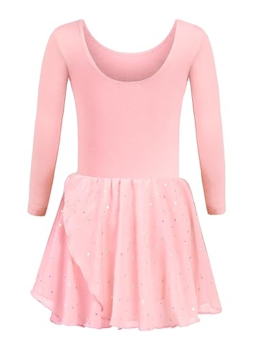 trudge - Ropa de ballet para niña, manga corta, de algodón, maillot de danza con falda, tutú, Rosa A., 32 W/34 L