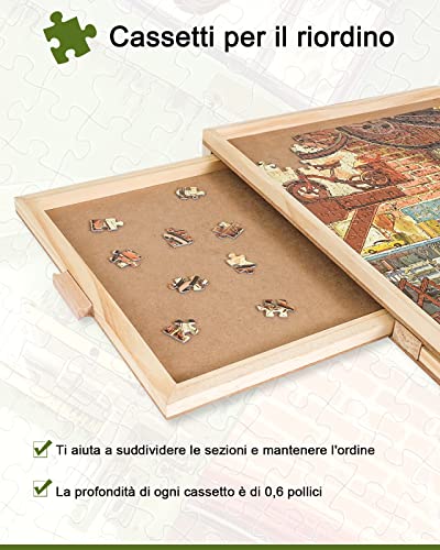 Truwheelz 1500 piezas de tablero de puzzle giratorio con cajones y tapa, mesa de rompecabezas portátil para adultos, Lazy Susan Spinning Puzzle Boards