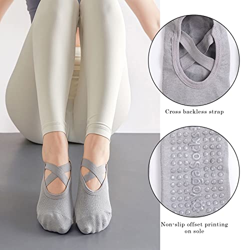 TSHAOUN 4 Pares Calcetines de Yoga Antideslizantes, Calcetines Mujer Socks Deportivos para Ejercicio Interior, Pilates Ballet, Fitness UK 3-9 | EUR 36-39