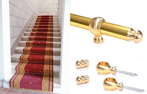 Tubo Varita de aluminio, para fijación de alfombras y pasarelas en escaleras, con ojales (100 cm, oro (kit 1 barra + 2 anillos)