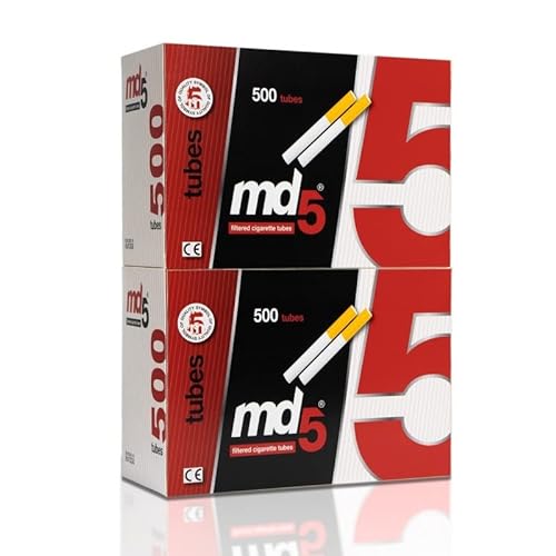 Tubos con filtro para rellenar MD5 | Pack de 10 cajas de 500 tubos – 5000 tubos para entubar cigarrillos – cigarros vacíos para rellenar con tabaco.