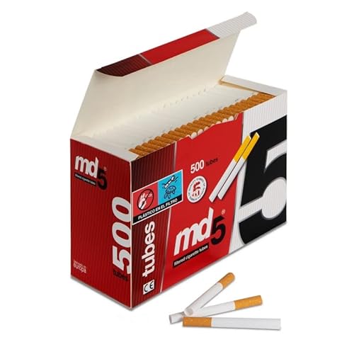 Tubos con filtro para rellenar MD5 | Pack de 10 cajas de 500 tubos – 5000 tubos para entubar cigarrillos – cigarros vacíos para rellenar con tabaco.