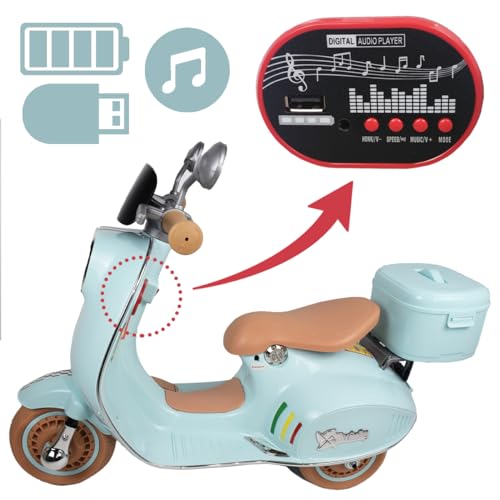 Twinly - Moto Eléctrica para niños SCOOTLY - Motocicleta Infantil con Mando a Distancia- Cargador y batería 6V hasta 40min – Acelerador de Pedal - Maletero, USB, luz y MP3 Bluetooth…