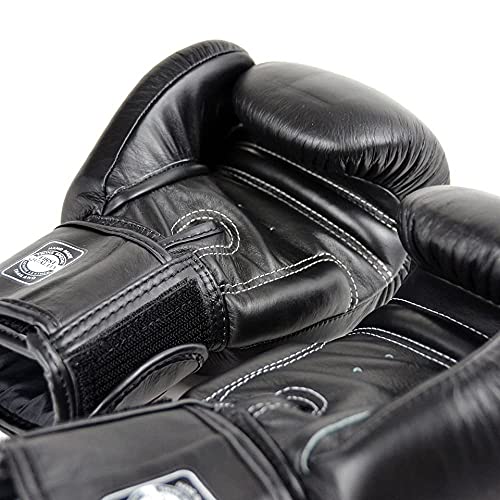 Twins Boxing Gloves BGVL3 - Guantes de entrenamiento para Muay Thai de 10 onzas, 12 onzas, 14 onzas, 16 onzas, guantes de entrenamiento con velcro KickBoxing para adultos (16 onzas, negro)