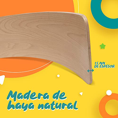 TWR ® - Tabla curva con certificado CE - Acabado BARNIZADO- Ecológica y artesanal de madera fabricada en España - Tabla equilibrio. Tabla Montessori .Tabla de equilibrio/Tabla madera niños
