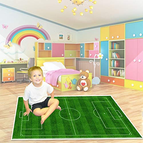 TYKTZXY Alfombra de campo de fútbol, divertida decoración del hogar, para niños y niñas, temática deportiva, color verde, 80 x 120 cm