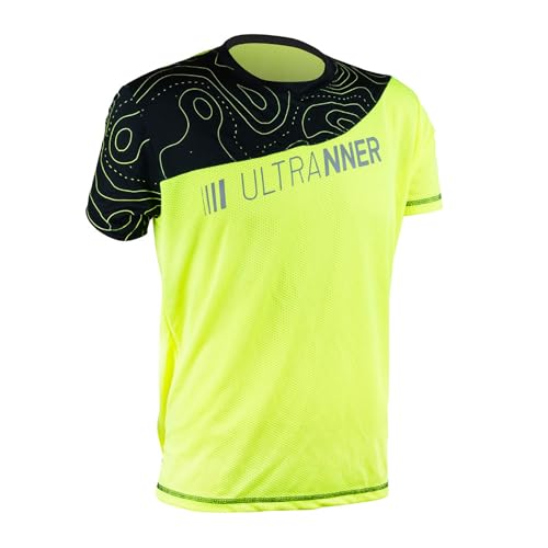 ULTRANNER ARVES - Camiseta técnica de Manga Corta - Camiseta Transpirable y Ultraligera - Trail Running, Trekking Y Más - Color Amarillo Fluorescente - Talla XL