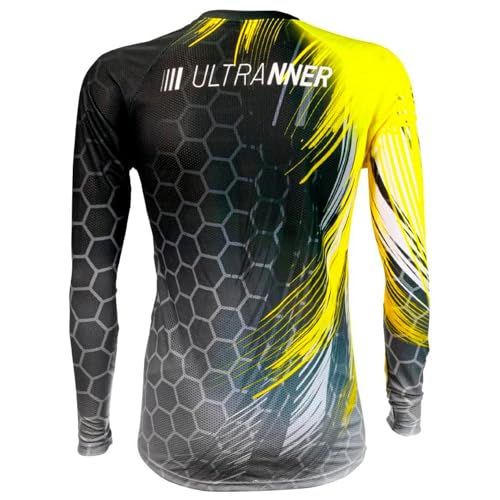 ULTRANNER Bernia - Camiseta Running para Hombre Manga Larga - Tejido Transpirable - Camiseta Ultraligera - Trail, Trekking y Montaña - Amarillo Manga Larga - Talla M