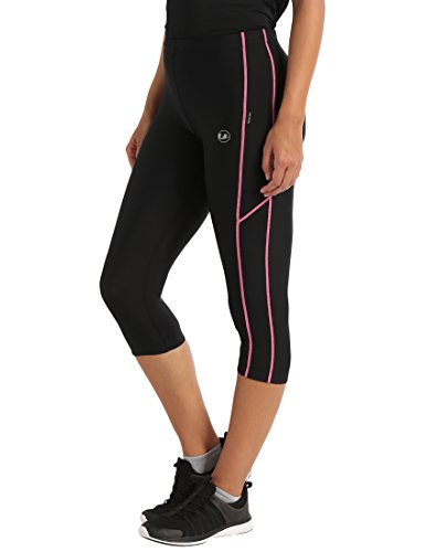 Ultrasport, Pantalones deportivos 3/4 para Mujer, Negro/Neon Rosa, S