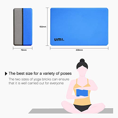 UMI. by Amazon - Bloque de Yoga de Espuma EVA con Alta Densidad, Ladrillo Yoga Antideslizante, Yoga Block para Estiramiento, Soporte, flexibilidad (Azul, Dos Partes) - 228 × 150 × 76 mm