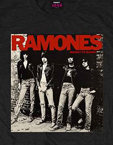 Unbekannt Ramones Rocket to Russia Camiseta, Schwarz/Schwarz, XXL para Hombre