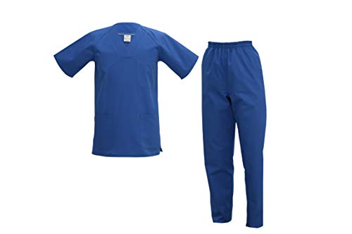 Uniforme Unisex 2 Piezas Casaca Y Pantalon Pijama Sanitario, Limpieza, fisioterapeuta, estética, enfermería (S, Azul)