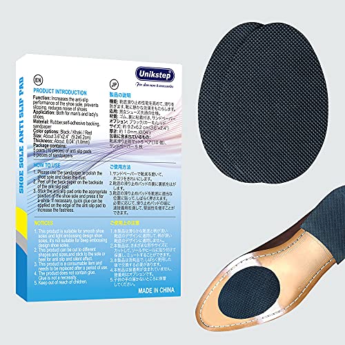 Unikstep 5 pares de almohadillas de goma para suelas de zapatos, autoadhesivas, antideslizantes, para proteger y amortiguar el ruido de las suelas y los talones de los zapatos (negras)