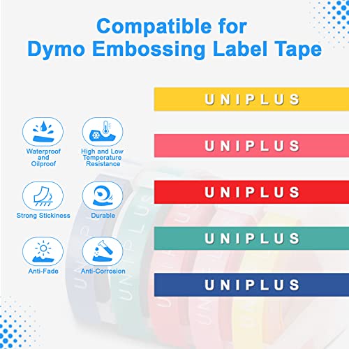 UniPlus 6 Rollos de Cinta de Etiquetas Compatible para Dymo Embossing Tape Light Color 3D Label Tape 9 mm para Dymo Omega Home Junior Organizer Xpress Pro Office-Mate II Motex E-101 E-303 Embosser