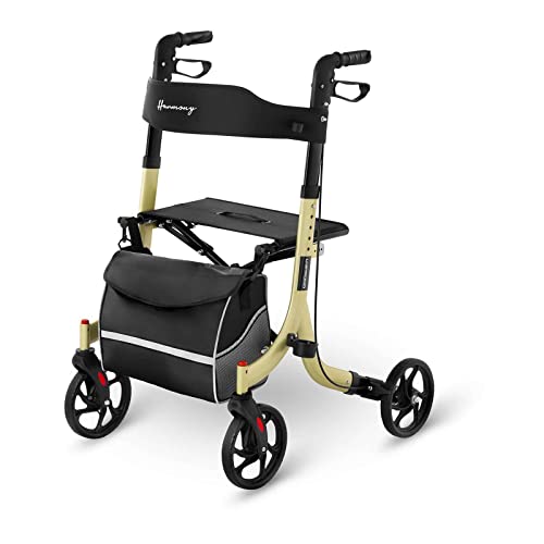Uniprodo Andador Para Adultos Caminador UNI_ROLL_04 F (Carga Máxima 136 kg, Ruedas De TPR, Altura Ajustable 88-98 cm, Color Champagne)