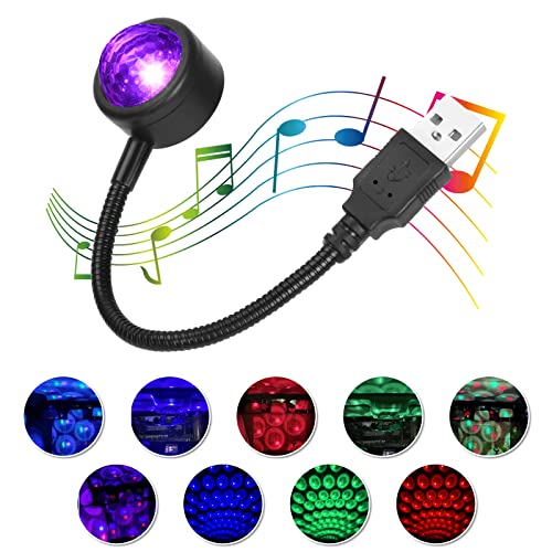 URAQT Luces Bola Discoteca Activada por Sonido, Luz Ambiental USB 9 Modos Funcionales, 4 Colores Rotación de 360° LED, Luz Romántica. Conecta y Reproduce