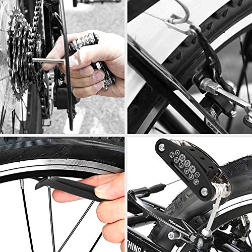 URBZUE Multiherramienta Bicicleta, 16 en 1 , Kit de Reparación de Pinchazos, Neumáticos Palancas, Parches y Bolsa, Montaña Accesorios Bicicletas