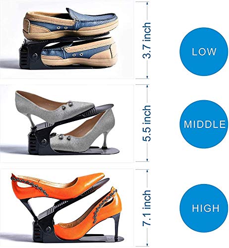 UrMsun Set de 10pcs de Organizadores Ajustables de Zapatos con Ranuras Soportes de Calzado Apilador para Zapatos Ahorro de Espacio (Negro)