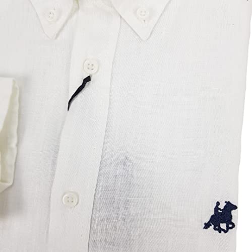 U.S. Grand Polo Equipment & Apparel Camisa de hombre 100% puro lino manga larga color liso blanco azul M L XL XXL 3X, Color blanco., L