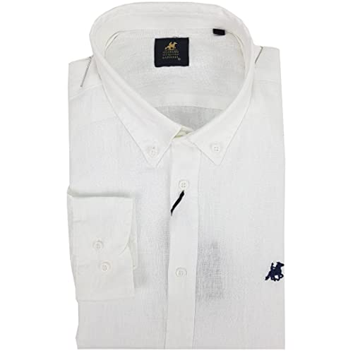 U.S. Grand Polo Equipment & Apparel Camisa de hombre 100% puro lino manga larga color liso blanco azul M L XL XXL 3X, Color blanco., L