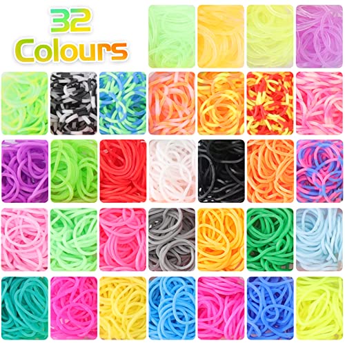 UUlioyer Pulseras, 2200+kit, 32 Colores de Gomas Elásticas para Niños de Anillos y Collares de Bricolaje Manualidad (40 compartimentos)