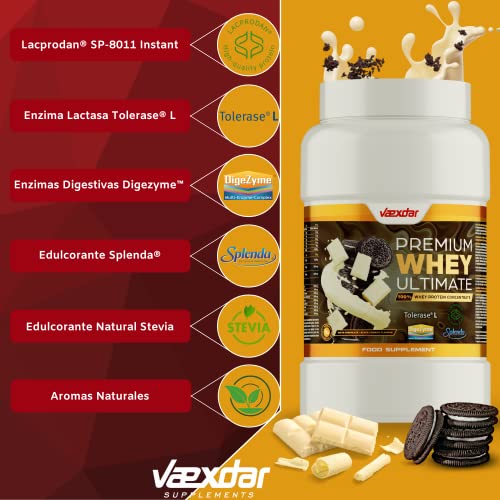 Vaexdar Premium Whey Ultimate | Proteinas para Ganar Masa Muscular | Proteína en Polvo | Proteinas Whey | Proteina Suero de Leche | Sabor Chocolate Blanco - Black Cookies | Proteinas Whey 1kg