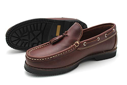 VALDEGAMA - Zapato náutico con borlas, sin Cordones y con Suela de Goma, Hecho en españa, para: Hombre Color: Marron Talla:39