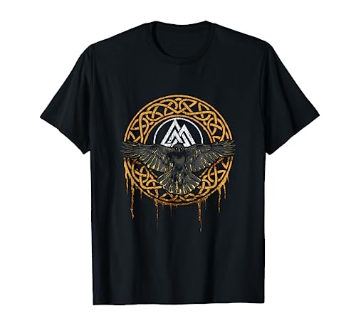 Valhalla Mitología Nórdica Negro Cuervo Vikingo Camiseta