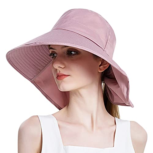 VanderHOME Sombreros de Acampada Plegable ala Ancha Mujer Transpirable Sombreros para el Sol con Correa de Barbilla Extraíble Sombrero de Pescador con Protector de Cuello Protección UV