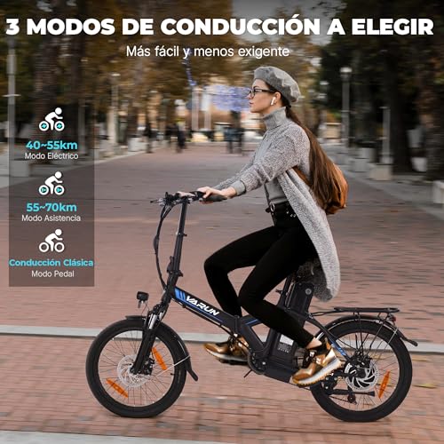 VARUN Bici Eléctrica Plegable, Bicicleta Eléctrica 20" con Shimano 7 Velocidades, Bicicleta Eléctrica para Hombre y Mujer con Batería 48V7.8Ah/48V12.5Ah, Motor 250W, 25KM/H, Ebike con Pedal Asistido