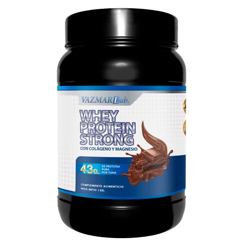 VAZMARLAB PROFESSIONAL | Whey protein strong | 100% Proteina Pura | Tonifica y aumenta la masa muscular | Sin azúcar | Con Colágeno + Magnesio | Sabor chocolate | 1000 gramos (Chocolate)
