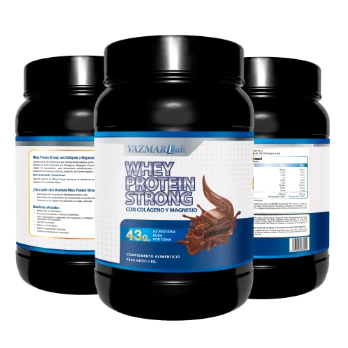 VAZMARLAB PROFESSIONAL | Whey protein strong | 100% Proteina Pura | Tonifica y aumenta la masa muscular | Sin azúcar | Con Colágeno + Magnesio | Sabor chocolate | 1000 gramos (Chocolate)