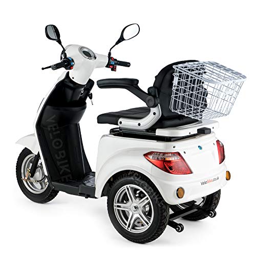 VELECO ZT15 - Scooter de 3 ruedas para inválidos y mayores - Estable, cómodo y seguro - Alarma, bocina - Se entrega completamente montado y listo para usar (BLANCO)