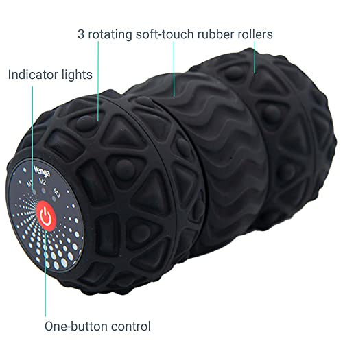 Venga - Rodillo de masaje vibrador con 3 partes giratorias, 3 intensidades, modo automático, negro, VG MAS 3004