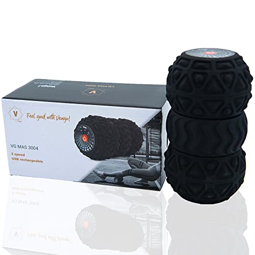 Venga - Rodillo de masaje vibrador con 3 partes giratorias, 3 intensidades, modo automático, negro, VG MAS 3004
