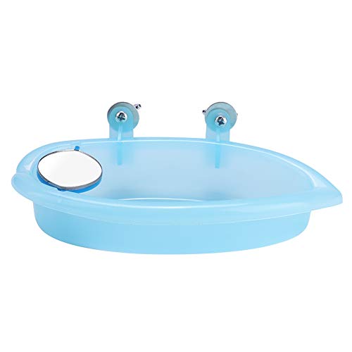 【Venta del día de la madre】Pangding Bird Bathing Box, Linda bañera con Jaula de Espejo, Accesorio de Juguete Azul para Loros Mascotas
