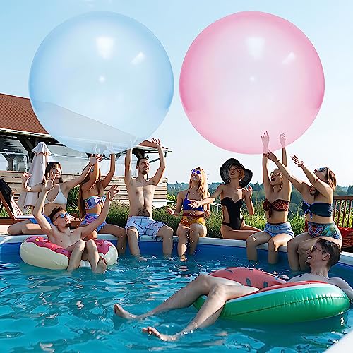 Vercico 2 bolas de burbujas XXL, pelota de burbuja inflable burbuja de gran tamaño transparentes resistentes al desgarro juguete para niños playa piscina jardín fiesta actualización azul + rosa