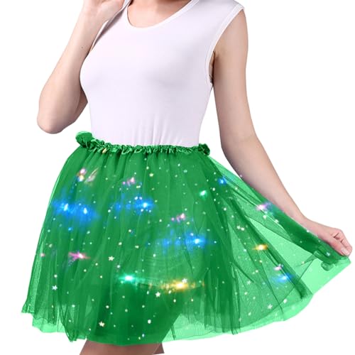 Verde Falda de tul de 40 cm para mujer, tutú LED para adultos, fiesta tutú para adolescentes, disfraz de baile de ballet, minifalda con luces LED de estrella, disfraz para fiesta carnaval Halloween