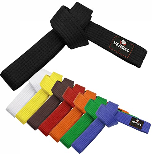 VERSAL Cinturón de karate de artes marciales, 100% algodón, cinturón de clasificación profesional para Judo, Bjj, Taekwondo, Jiu Jitsu de color (negro, 280 cm)