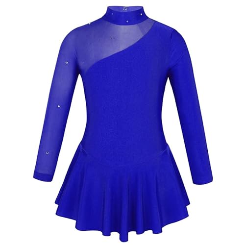 Vestido de baile, vestido de ballet, vestido de danza, guardia, patinaje artístico, una pieza con body bailar, azul real, 110 cm-116 cm