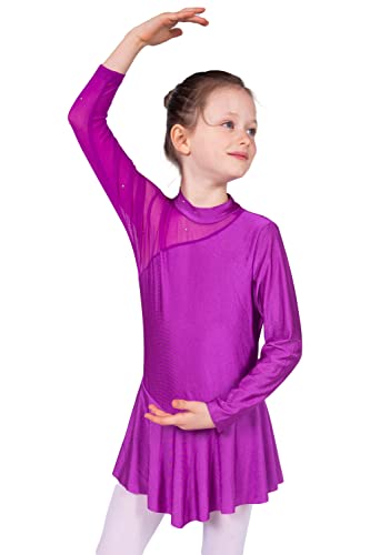 Vestido de baile, vestido de ballet, vestido de danza, guardia, patinaje artístico, una pieza con body bailar, morado, 158-164 cm