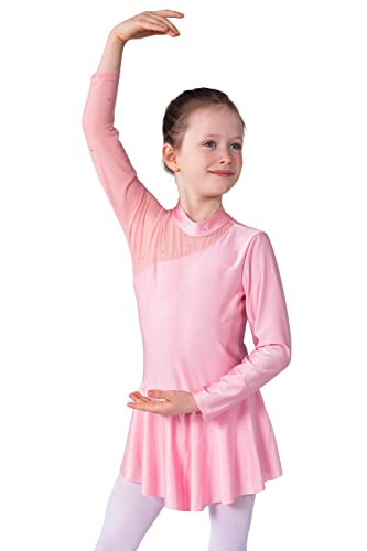 Vestido de baile, vestido de ballet, vestido de danza, guardia, patinaje artístico, una pieza con body bailar, rosa perla, 34 W/36 L