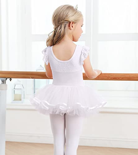 Vestido de ballet para niña, de algodón, tutú, tutú, tutú, tutú, tutú, tutú, para niños, con falda y vestido de bailarina, Blanco, 130 cm-140 cm