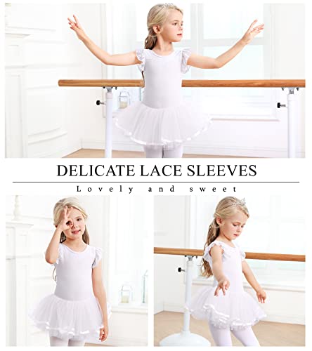 Vestido de ballet para niña, de algodón, tutú, tutú, tutú, tutú, tutú, tutú, para niños, con falda y vestido de bailarina, Blanco, 130 cm-140 cm
